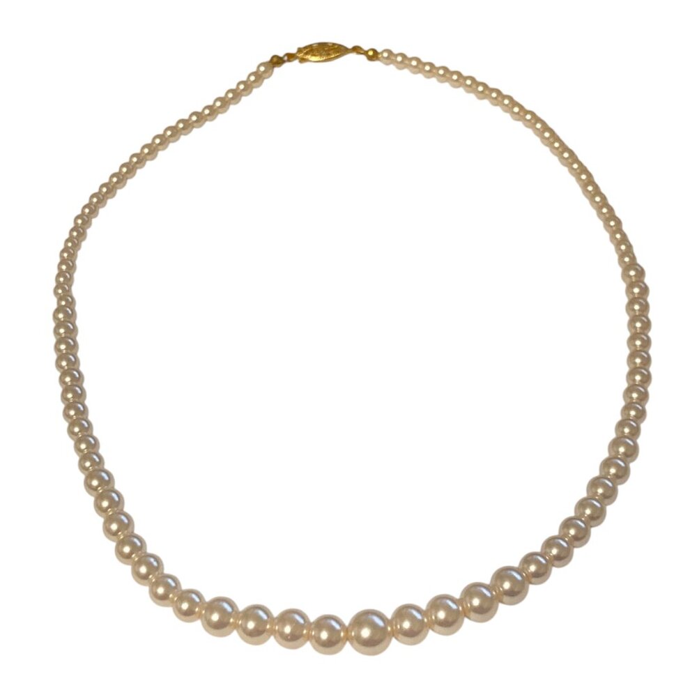 Vintage Off White Glass Pearl Necklace 18" Graduated Strung Princess Length